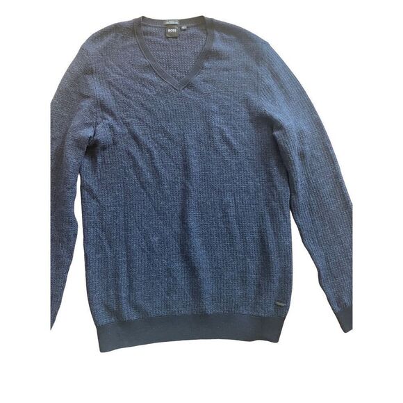 BOSS Hugo Boss navy blue Vneck 100% virgin wool sweater sz XL slim fit w… - Picture 6 of 8